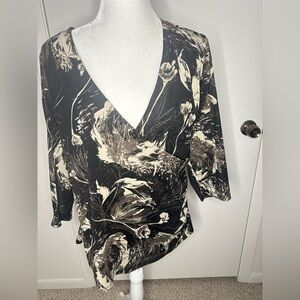 Coldwater Creek Black and Cream Asymmetrical Wrap Blouse size 1X 16W-18W